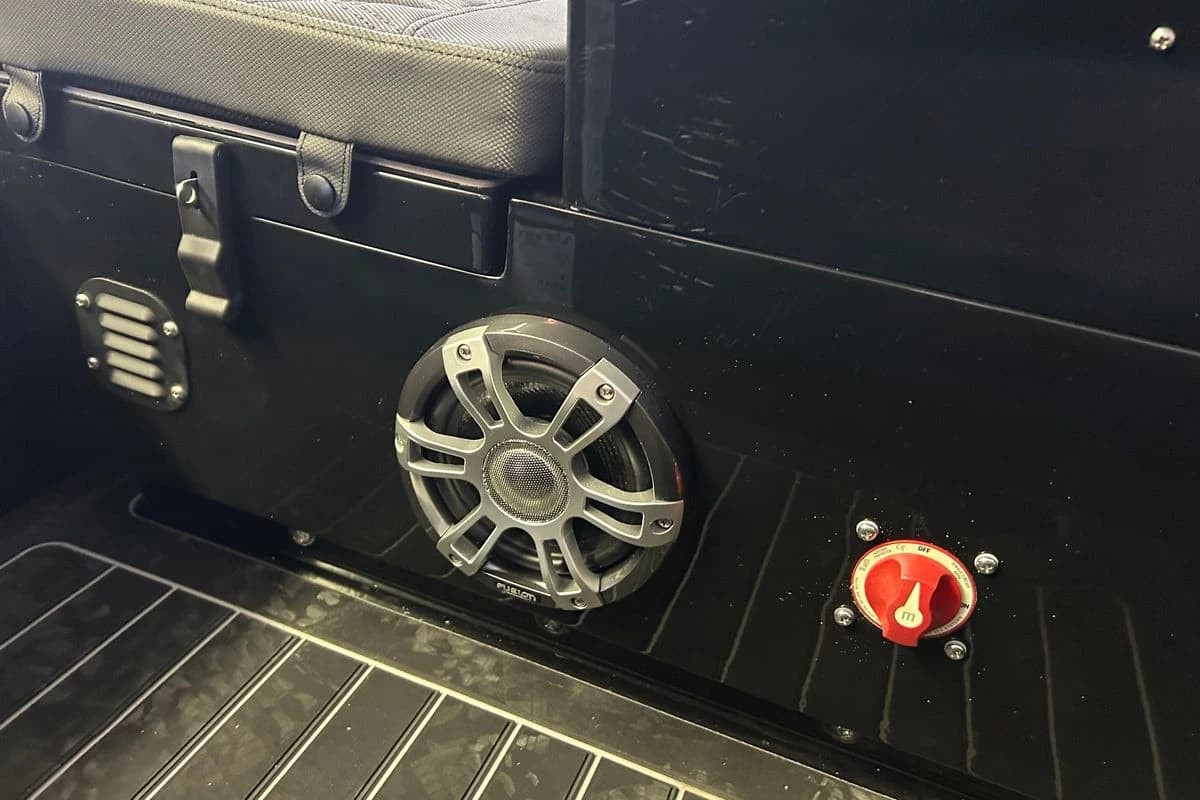 Interior of 2025 Highfield Sport 360 featuring speaker and control panel.